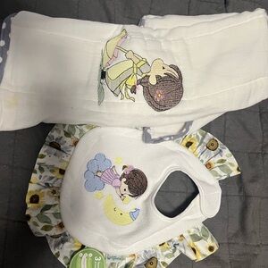 Embroidered baby bib and burp cloth